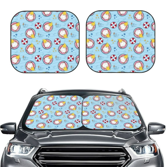 Kdxio Gnome Pool Party Print 2-Piece Sun Shade Front Windshield - Foldable Car Front Window Sunshades For Most Sedans Suv Truck