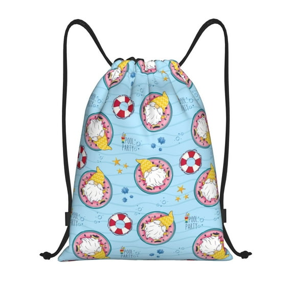 Kdxio Gnome Pool Party Print Drawstring Backpack Bag,Waterproof Draw String Back Sack, Gym Drawstring Bags Swim Bag For Unisex
