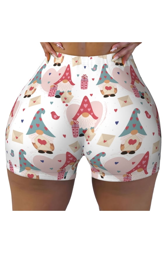 Gnome With Love Letter Print Workout Shorts for Women Seamless Soft Smooth Gym Yoga Scrunch Active Shorts