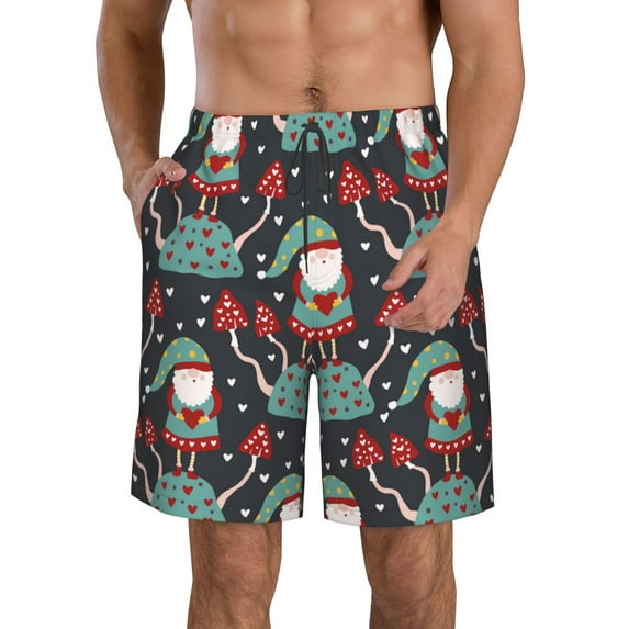 Kdxio Gnome With Mushroom 2 Pattern Mens Casual Shorts - Drawstring Summer Beach Sports Shorts for Men