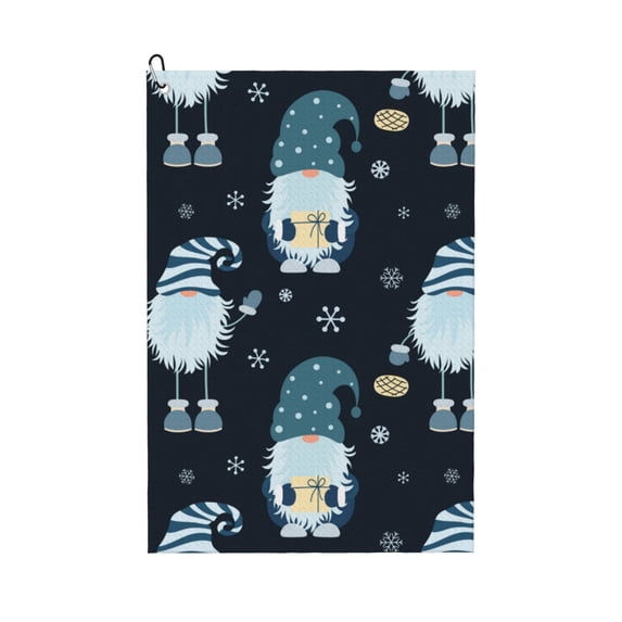 Kdxio Gnome and Snowflakes Pattern Golf Towel (24" X 16") with Carabiner Clip - The Convenient Golf Cleaning Towel