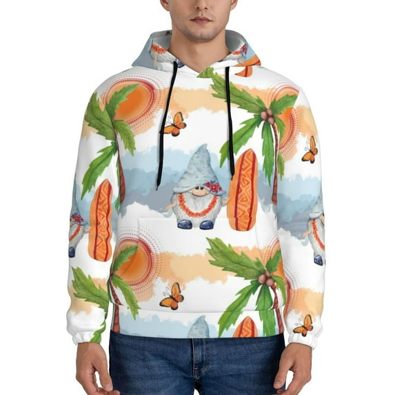 Kdxio Gnome and Surfing Print Mens Casual Hooded Collar Drawstring Hoodies Pullover Sweatshirts Casual Long Sleeve Shirts-Medium