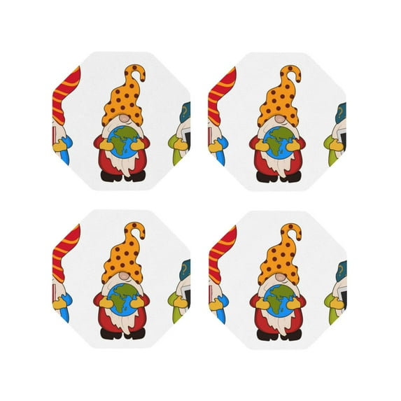 Kdxio Gnomes Are Holding School Supplies Funny Coasters,4 Pcs Leather Coasters,Housewarming Gifts,Protect Furniture from Water Marks Scratch and Damage