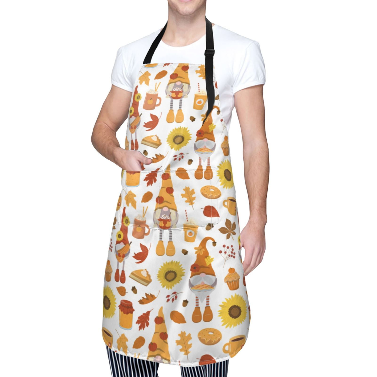 Kdxio Gnomes Autumn Harvest Apron with Pockets Adjustable Kitchen Aprons for Men Women Waterproof Aprons for Cooking,Drawing,Crafting, Baking Household Cleaning