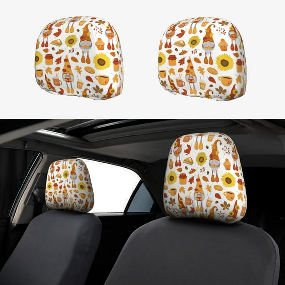 Kdxio Gnomes Autumn Harvest Pattern Print 2 Piece Car Head Rest Covers Set Auto Front/Rear Seats Headrest Cover Universal Fit Most Cars,Sedan, SUV