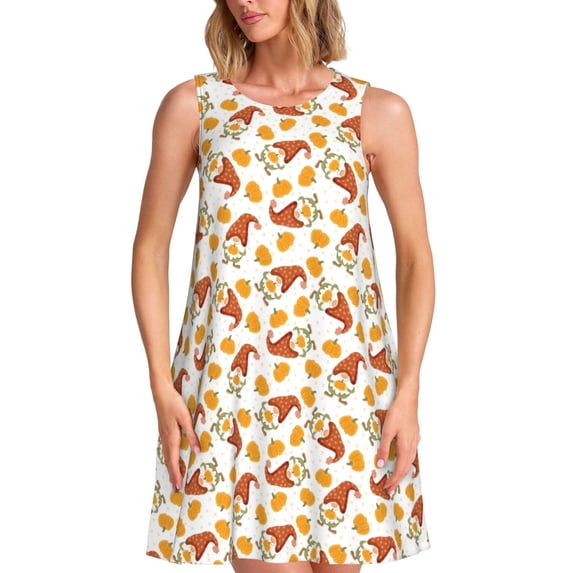 Kdxio Gnomes Autumn Pattern Summer Dresses for Women Beac Sleeveless Vintage Floral Flowy Pocket Tshirt Tank Sundresses