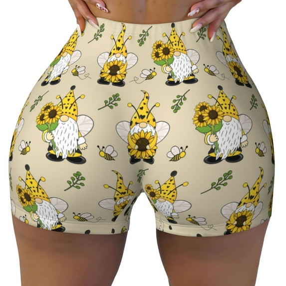 Kdxio Gnomes Bees And Sunflowers Print Workout Shorts for Women Seamless Soft Smooth Gym Yoga Scrunch Active Shorts