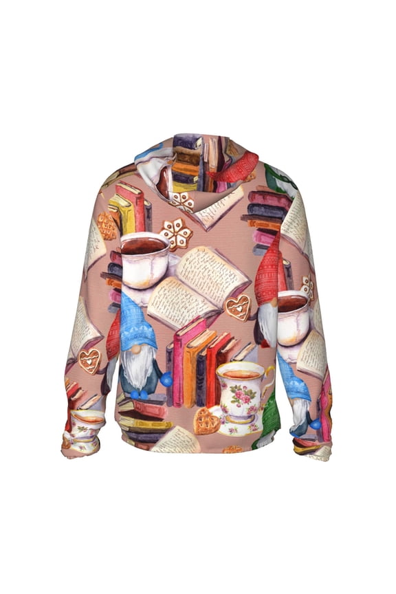 Gnomes Books Tea Cups Print Women Men Sun Protection UPF 50+ Jackets Zip Up Long Sleeve Hoodie Hiking Lightweight with Pockets