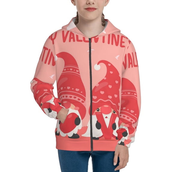 Kdxio Gnomes Hold The Letters LOVE Pattern Kids Boys Girls Zip Up Hoodie 3D Printed Hooded Sweatshirt Hoody Coat with Pocket 7-12 Y-Medium