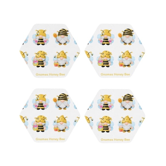Kdxio Gnomes Honey Bee Funny Coasters,4 Pcs Leather Coasters,Housewarming Gifts,Protect Furniture from Water Marks Scratch and Damage