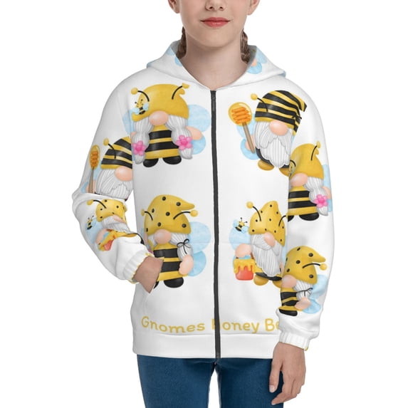 Kdxio Gnomes Honey Bee Pattern Kids Boys Girls Zip Up Hoodie 3D Printed Hooded Sweatshirt Hoody Coat with Pocket 7-12 Y-Medium