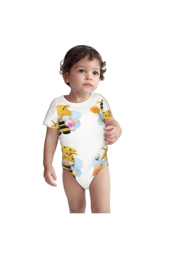 Gnomes Honey Bee Pattern Unisex Baby Cotton Short Sleeve Bodysuits-2 Years