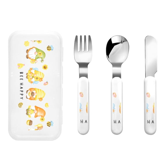 Kdxio Gnomes Honey Bee Toddler Utensils Set - Kids Silverware Set, Set Kids Utensils Set with Case for Preschooler Children