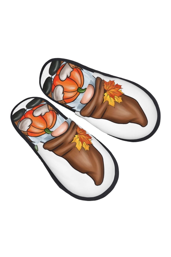 Gnomes In Autumn Pattern Slippers for Women Memory Foam Fuzzy House Slippers Bedroom Non-slip Warm Womens Slippers