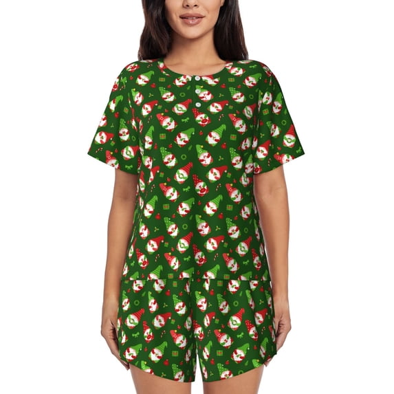 Kdxio Gnomes In Caps Print Pajamas Sets for Women Short-Sleeved Pjs with Lounge Shorts Two Piece Sleepwear S-4XL