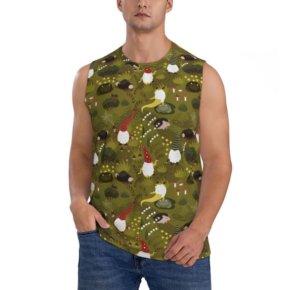 Kdxio Gnomes Playing in the Garden for Men's Muscle T-shirt,Sleeveless for Workout Running Athletic Gym Lounge Casual