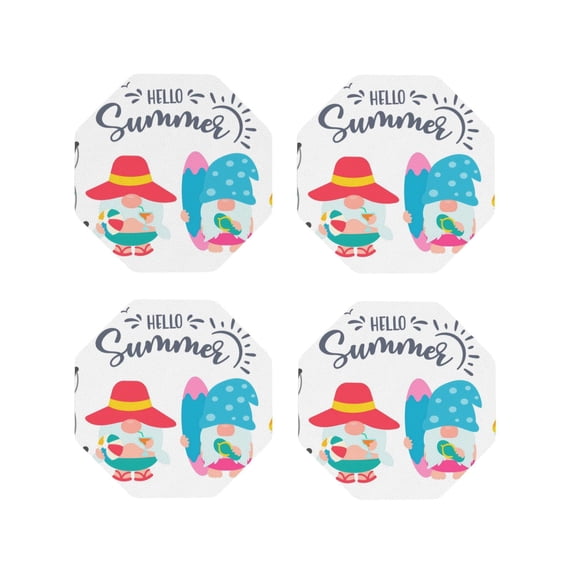 Kdxio Gnomes Summer Funny Coasters,4 Pcs Leather Coasters,Housewarming Gifts,Protect Furniture from Water Marks Scratch and Damage