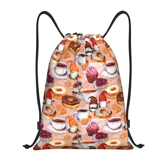 Kdxio Gnomes With Coffee Print Drawstring Backpack Bag,Waterproof Draw String Back Sack, Gym Drawstring Bags Swim Bag For Unisex