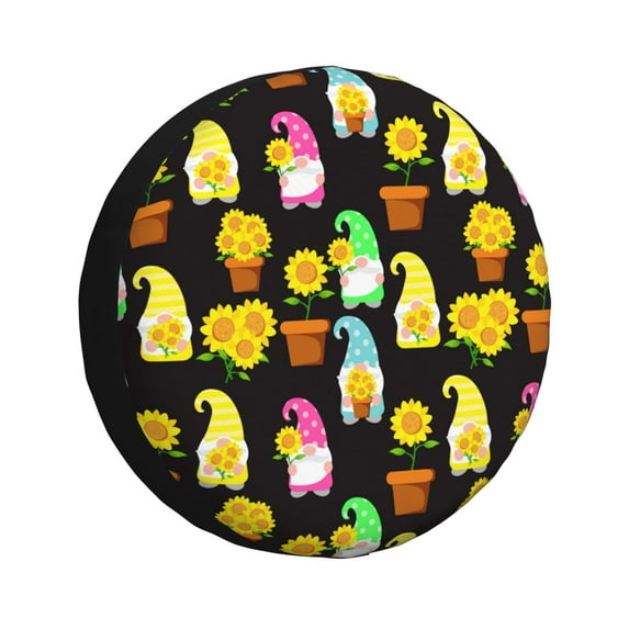 Kdxio Gnomes With Sunflowers for Tire Cover Wheel Protectors Tyre Covers Weatherproof Wheel Covers Universal Fit for Trailer Rv SUV Truck Camper Travel Trailers 16 inch