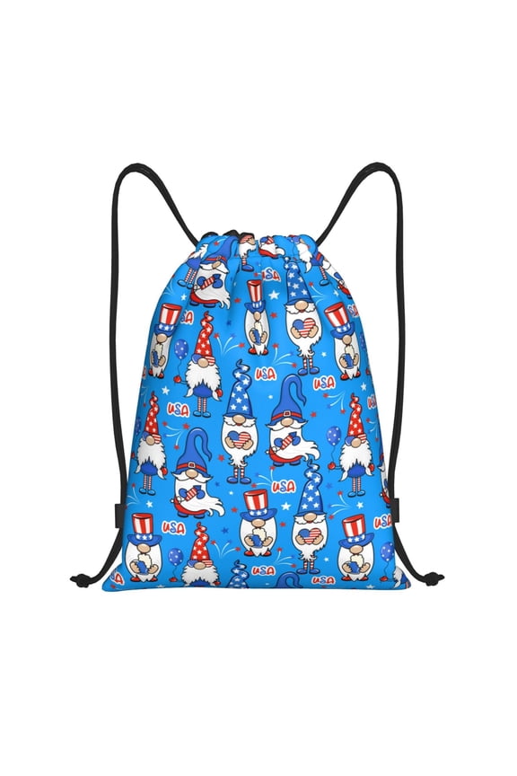 Gnomes in USA Print Drawstring Backpack Bag,Waterproof Draw String Back Sack, Gym Drawstring Bags Swim Bag For Unisex