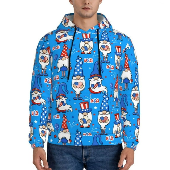 Kdxio Gnomes in USA Print Mens Casual Hooded Collar Drawstring Hoodies Pullover Sweatshirts Casual Long Sleeve Shirts-4X-Large