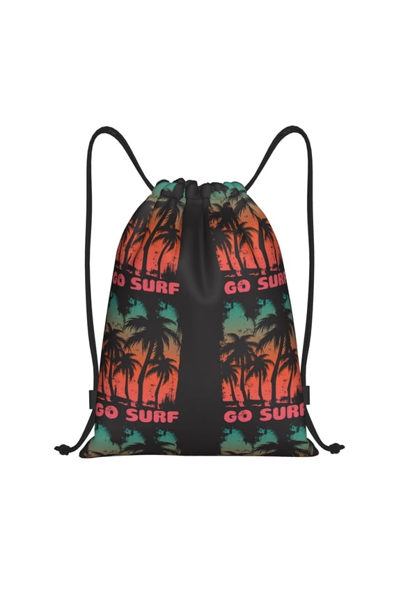 Go Surfer Print Drawstring Backpack Bag,Waterproof Draw String Back Sack, Gym Drawstring Bags Swim Bag For Unisex