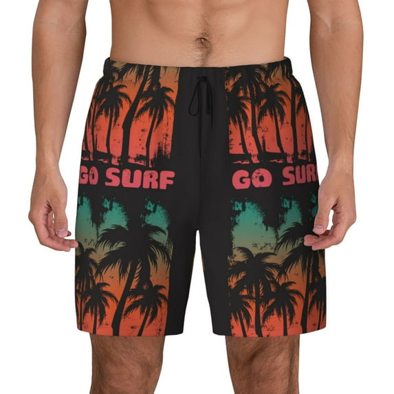 Kdxio Go Surfer Print Men's Swim Trunks with Compression Liner 7 Inch Inseam Quick Dry Swim Shorts