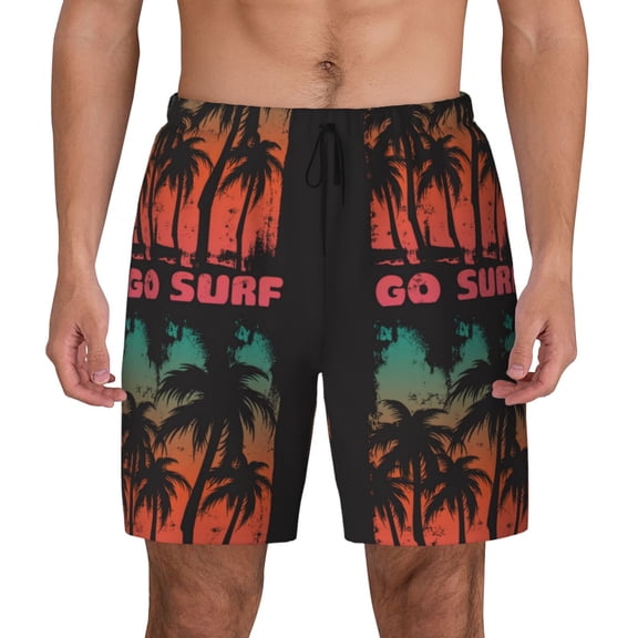 Kdxio Go Surfer Print Men's Swim Trunks with Compression Liner 7 Inch Inseam Quick Dry Swim Shorts