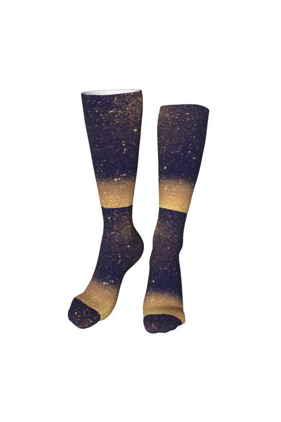 Gold Black Glitter Funny Silky Novelty Funky Long Knee High Socks Soft 3D Print Cosplay Crazy Stockings for Men Women