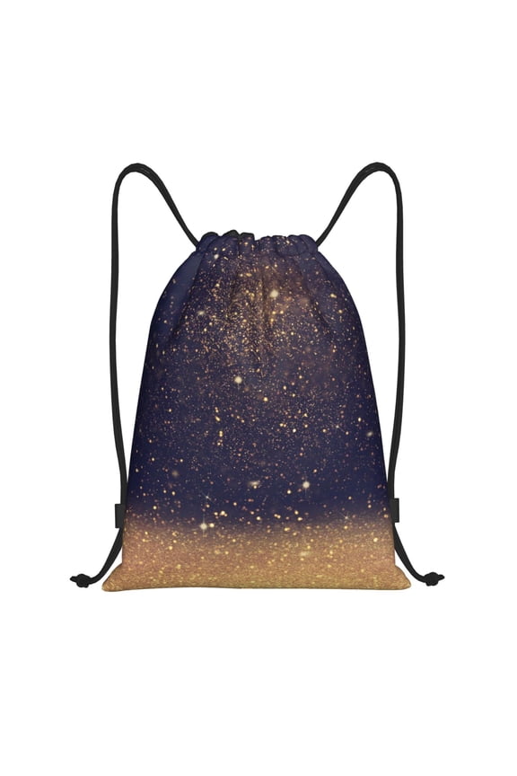 Gold Black Glitter Print Drawstring Backpack Bag,Waterproof Draw String Back Sack, Gym Drawstring Bags Swim Bag For Unisex