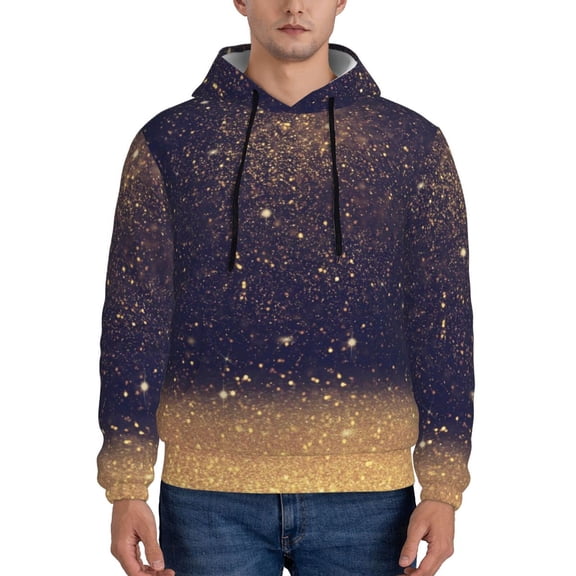 Kdxio Gold Black Glitter Print Mens Casual Hooded Collar Drawstring Hoodies Pullover Sweatshirts Casual Long Sleeve Shirts-Small