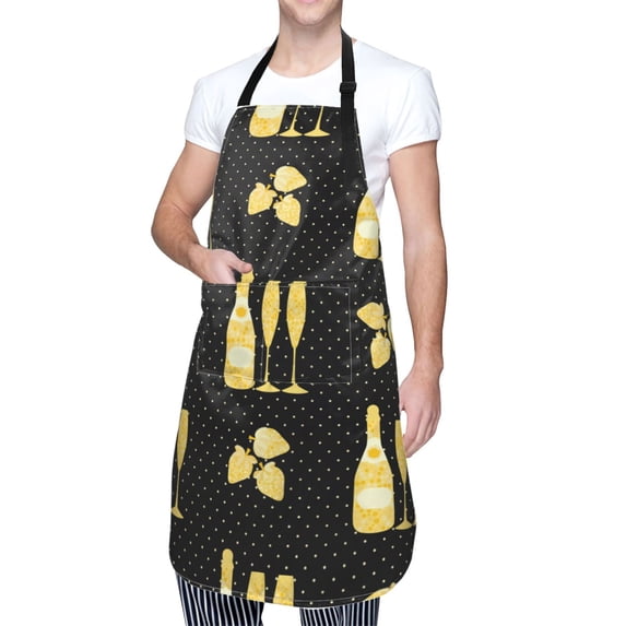 Kdxio Gold Bottles Apron with Pockets Adjustable Kitchen Aprons for Men Women Waterproof Aprons for Cooking,Drawing,Crafting, Baking Household Cleaning