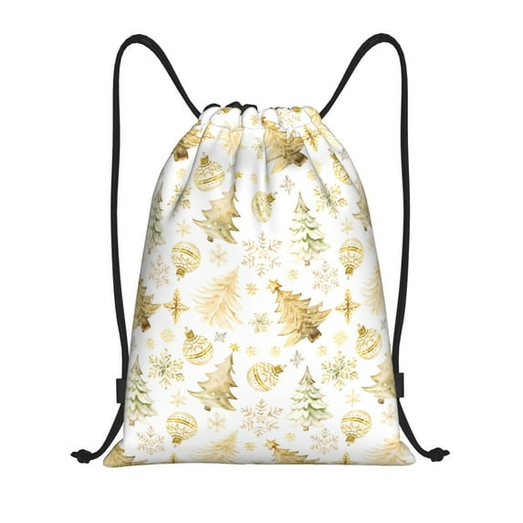 Kdxio Gold Christmas Tree Print Drawstring Backpack Bag,Waterproof Draw String Back Sack, Gym Drawstring Bags Swim Bag For Unisex
