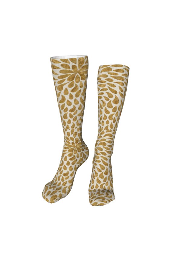 Gold Drops Funny Silky Novelty Funky Long Knee High Socks Soft 3D Print Cosplay Crazy Stockings for Men Women