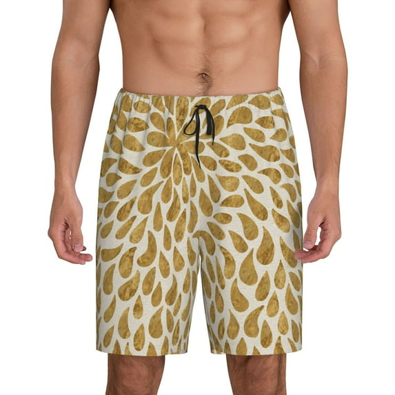 Kdxio Gold Drops Print Mens Sleep Shorts Bottoms Soft Comfy Pajama Wear Pants with Drawstring Pockets