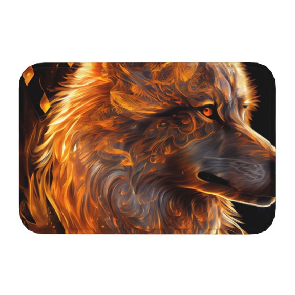Kdxio Gold Flame Pattern Wolf,16" x 24", Non-Slip Front Door Mats,Outdoor Welcome Mat Washable