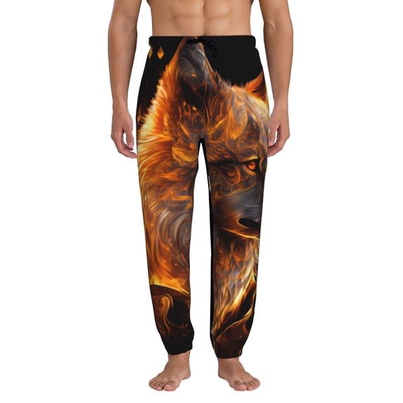 Kdxio Gold Flame Pattern Wolf Pattern Joggers,Sweatpants for Men with Pockets-X-Large