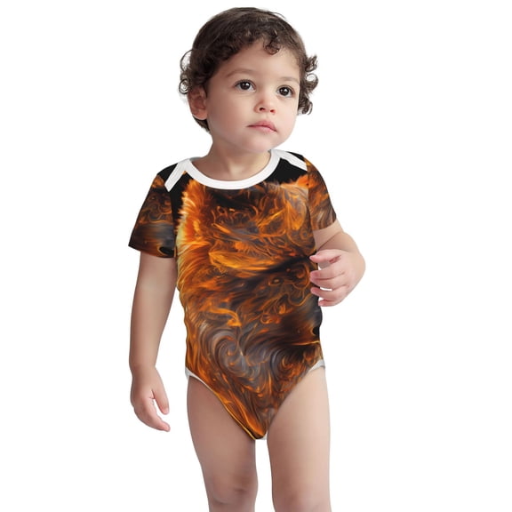 Kdxio Gold Flame Pattern Wolf Pattern Unisex Baby Cotton Short Sleeve Bodysuits-2 Years
