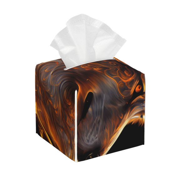 Kdxio Gold Flame Pattern Wolf Print Tissue Box Cover,Square Decorative PU Leather Facial Paper Case Organizer Holder Dispenser for Bathroom,Night Stands,Desk,Car 5.2''X5.2''X5.2''