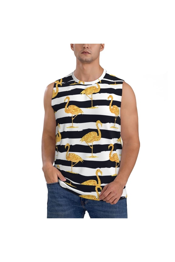 Gold Flamingo for Men's Muscle T-shirt,Sleeveless for Workout Running Athletic Gym Lounge Casual