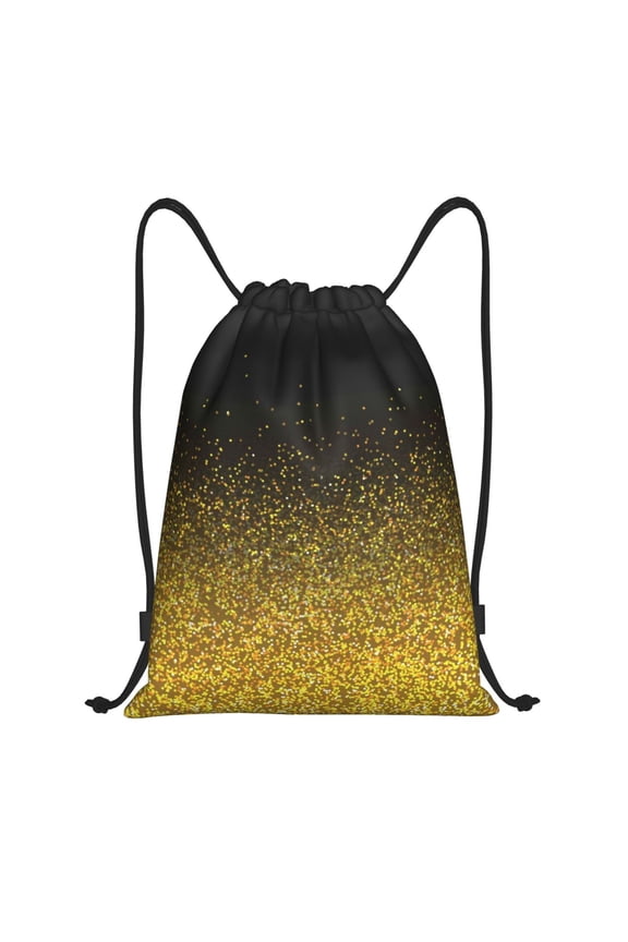 Gold Glitter Gradient Print Drawstring Backpack Bag,Waterproof Draw String Back Sack, Gym Drawstring Bags Swim Bag For Unisex