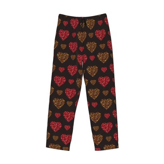 Kdxio Gold Glitter Heart Print Men's Sleep Pajama Pant Lounge Pants with Pockets