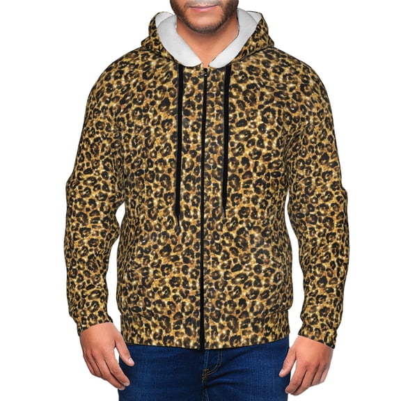 Kdxio Gold Glitter Leopard Print Men Hoodies Casual Hoodies for Men with Zip Pockets Full Zip Long Sleeve Sweatshirt Sports Hooded Jacket-Large