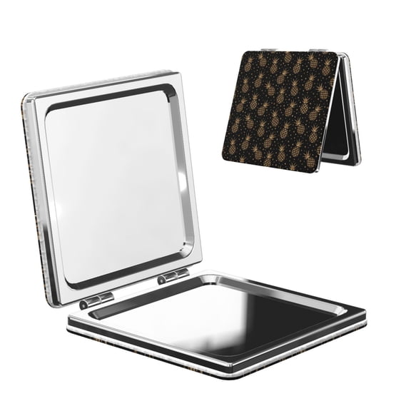 Kdxio Gold Glitter Pineapples Pocket Mirror, 1X/2X Travel Makeup Mirror 2-Sided Folding Small Mirror Portable Double-Sided Magnifying Cosmetic Mirror for Gift-Square