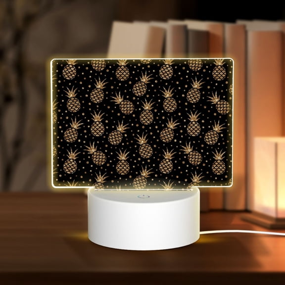 Kdxio Gold Glitter Pineapples Rectangular Acrylic Night Light Acrylic Sleep Night Light Friend Gifts for Birthday Gifts for Women Teens Boys Girls