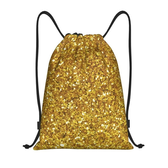 Kdxio Gold Glitter Print Drawstring Backpack Bag,Waterproof Draw String Back Sack, Gym Drawstring Bags Swim Bag For Unisex