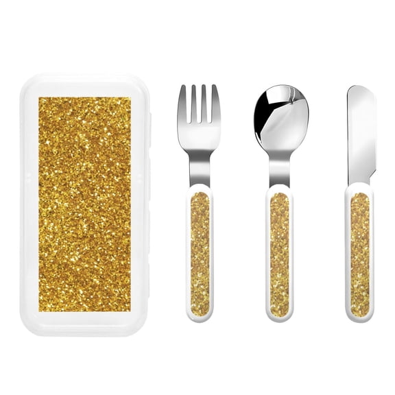 Kdxio Gold Glitter Toddler Utensils Set - Kids Silverware Set, Set Kids Utensils Set with Case for Preschooler Children