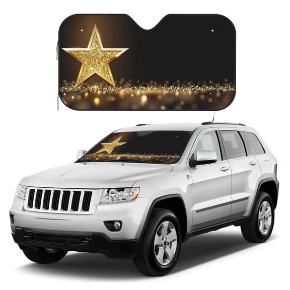 Kdxio Gold Glittering Stars Print Windshield Sun Shade, Foldable Sun Blocker for Car,Truck,SUV Automotive Interior Sun Protection,Reflective Shade for Front Windshield()