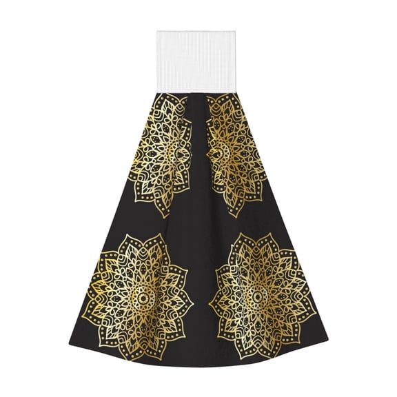 Kdxio Gold Mandala Hand Towel with Loop Hanging Towel Absorbent Tie Towels for Kitchen Tea Bar Bathroom Decor