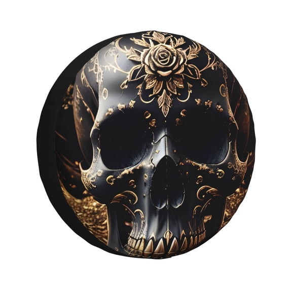 Kdxio Gold Pattern Black Skull for Tire Cover Wheel Protectors Tyre Covers Weatherproof Wheel Covers Universal Fit for Trailer Rv SUV Truck Camper Travel Trailers 14 inch